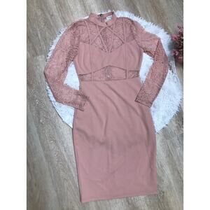 Fashion Nova Women Sz M Long Sleeve Dress Turtle Neck Zips Party Cocktail Midi